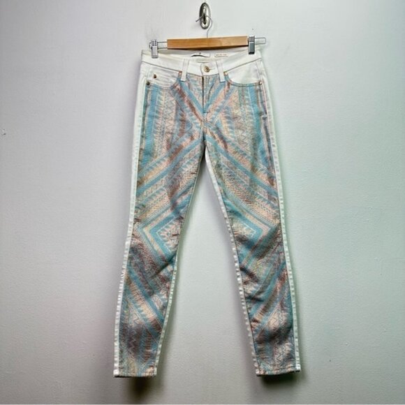 7 For all Mankind Malhia Kent Skinny Jeans Front Metallic Geometric Print Size 2 - Picture 2 of 9